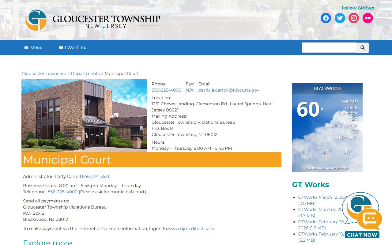 Gloucester Township municipal court building for Gloucester Township traffic court records