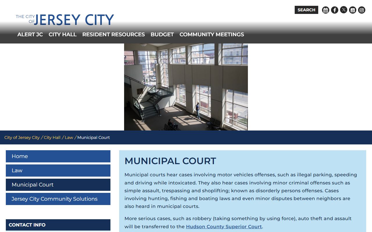 Jersey City Municipal Court at the Lewis S. McRae Justice Complex where traffic court records are maintained