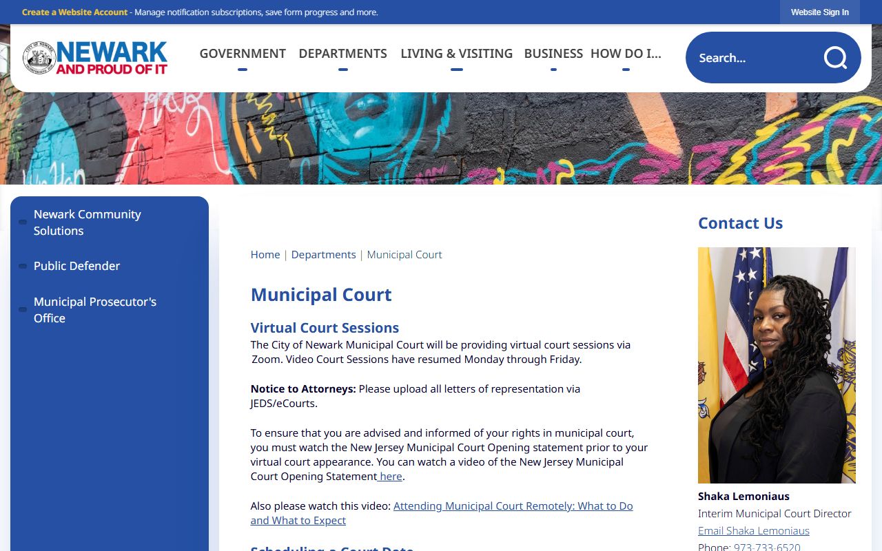 Newark Municipal Court official website for Newark traffic court records