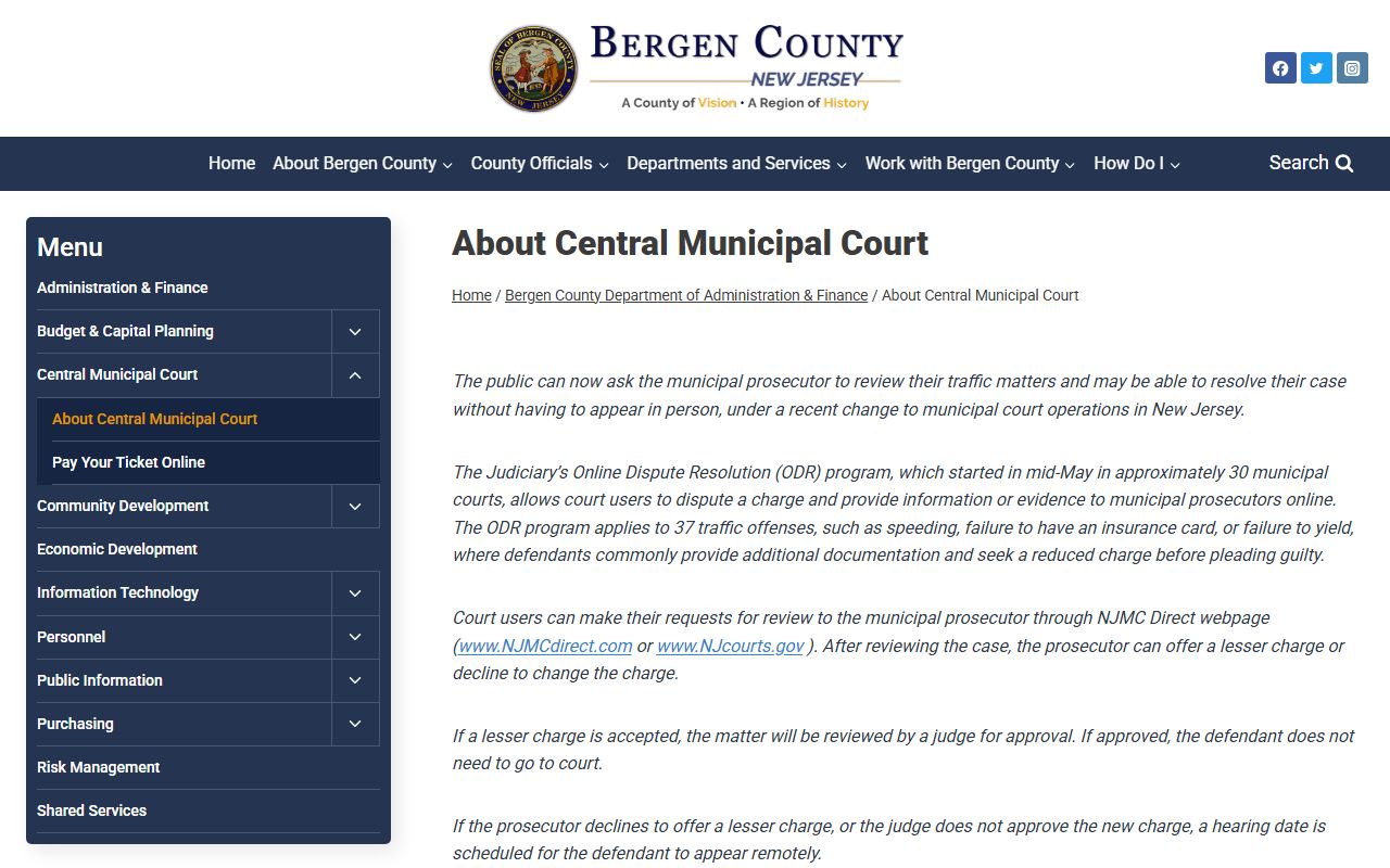 Bergen County Central Municipal Court for traffic court records