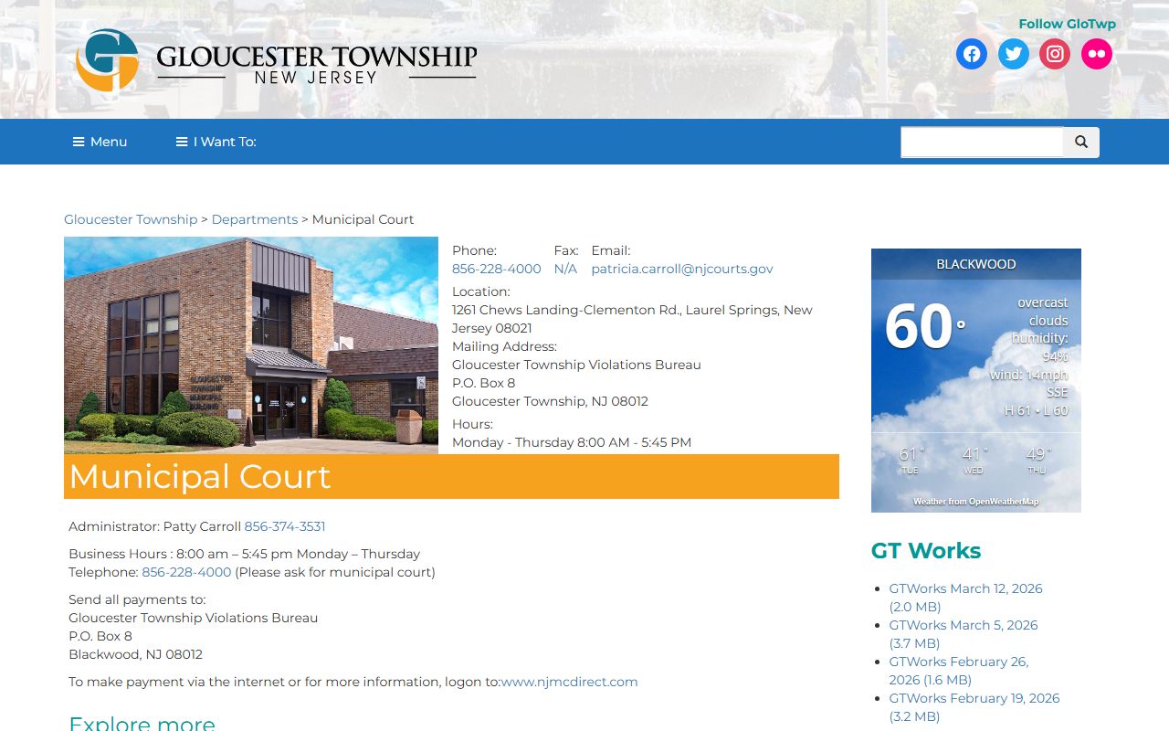 Gloucester Township Municipal Court for Camden County traffic court records