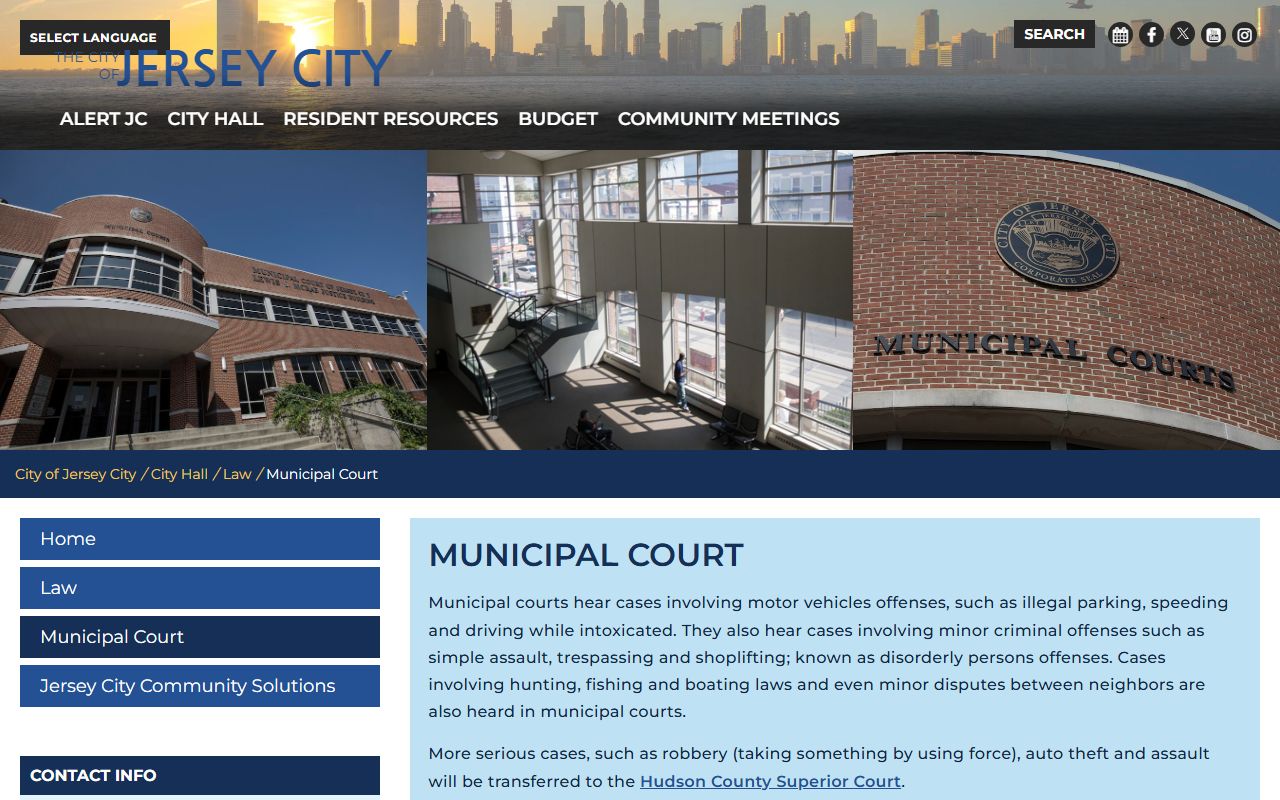 Jersey City Municipal Court website for Hudson County traffic court records