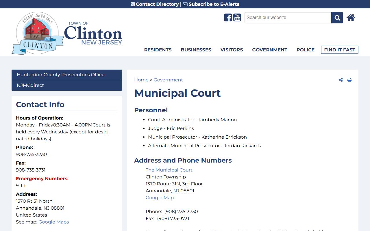 Clinton Municipal Court for Hunterdon County traffic court records