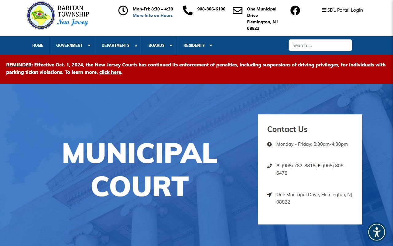 Raritan Township Municipal Court for Hunterdon County traffic court records