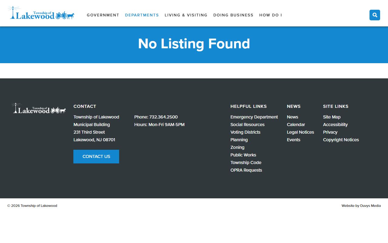 Lakewood Township Municipal Court website for Ocean County traffic court records