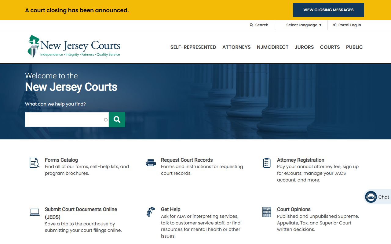 NJ Courts official website for New Jersey traffic court records